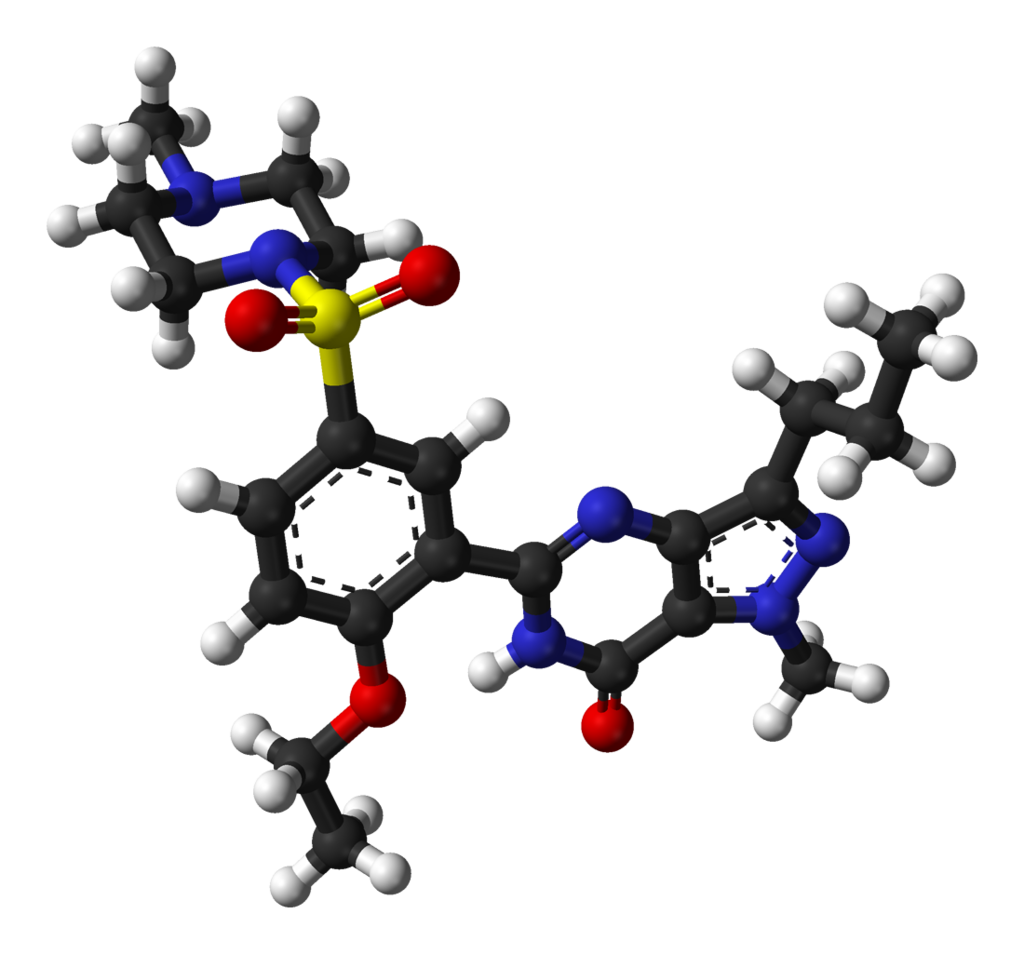 3D model molekuly Sildenafil, účinnej zložky Viagry.