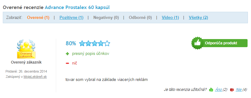 Recenzie a skúsenosti s užívaním Advance Prostalex na heureke