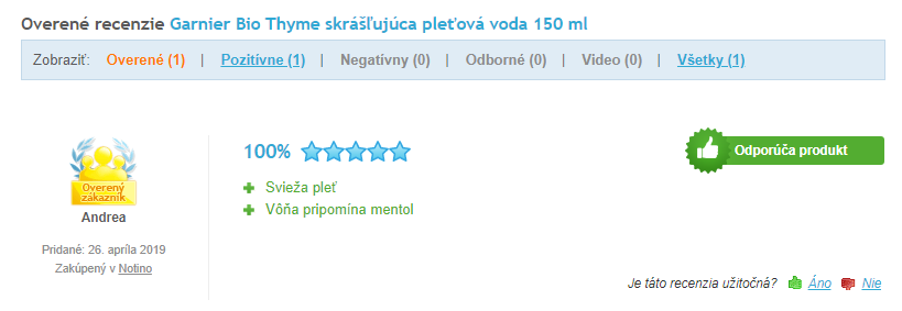 Skúsenosti so skrášľujúcou pleťovou vodou Garnier na heureka.sk