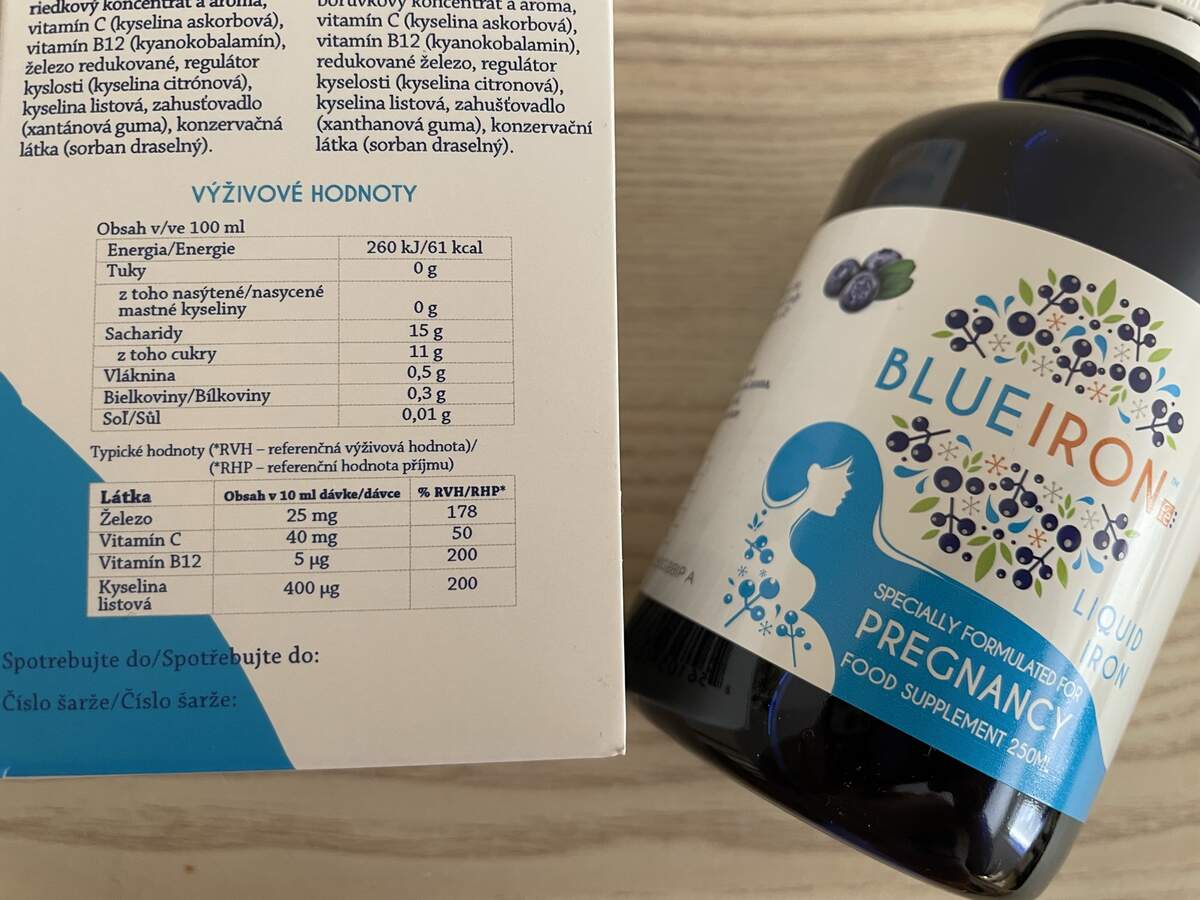 Zloženie Avita BlueIron - tekutého železa pre tehotné ženy 