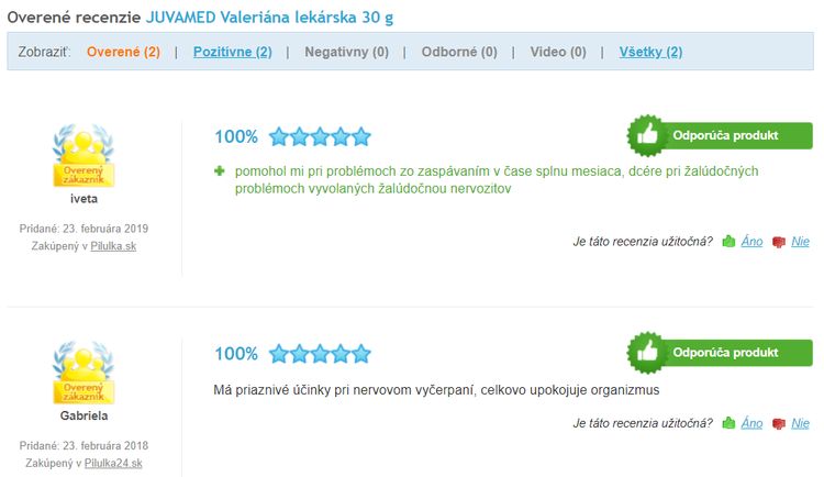 Recenzie a skúsenosti s Juvamed Valeriánou lekárskou heureka.sk