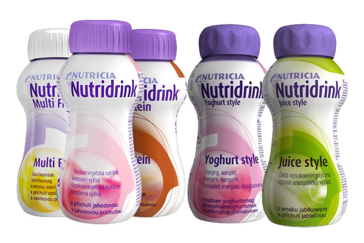 Produkty Nutridrink Multifibre, Yoghurt, Juice Style a Compact Protein