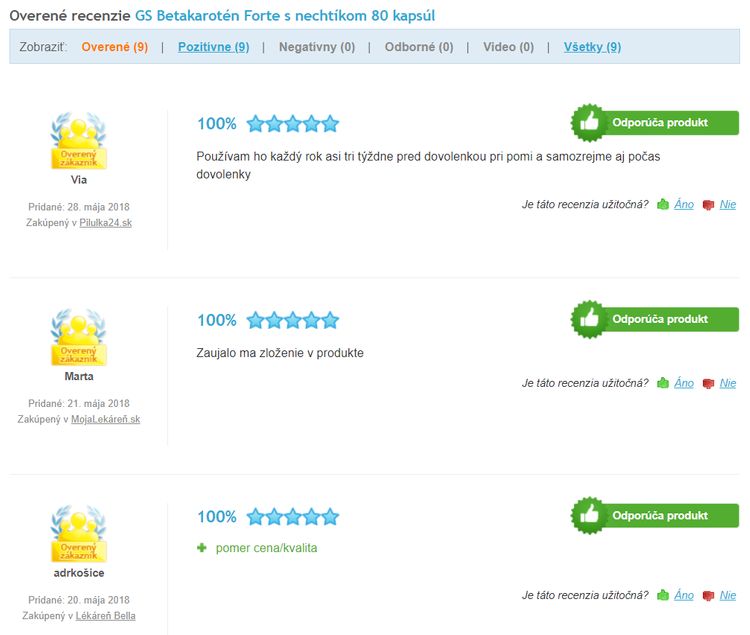 Recenzie a skúsenosti s prípravkom GS Betakarotén Forte s nechtíkom
