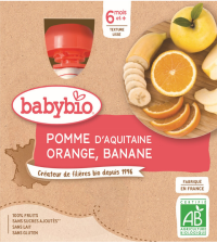 Babybio jablko pomaranč Banán 4 x 90 g