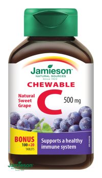 Jamieson Vitamín C 500 mg tablety na cmúľanie s príchuťou hrozna 120 ks