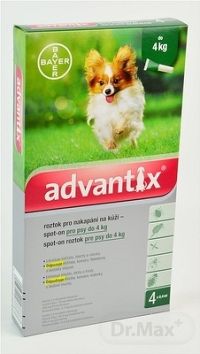 Advantix Spot-on pre psy do 4 kg 4×0,4 ml, pipeta