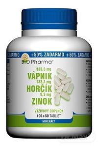 BIO Pharma Vápnik, Horčík, Zinok tbl 100+50 (50% ZADARMO) (150 ks)