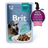 Brit Kapsička Prem Cat Delic Fillets In Gravy With Beef 1×85 g, kompletné vlhké krmivo pre dospelé mačky