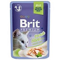 Brit Kapsička Prem Cat Delic Fillets In Jelly With Trout 1×85 g, kompletné vlhké krmivo pre dospelé mačky