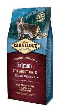 Carnilove Cat Grain Free Salmon Adult Sensitive&Long Hair 1×6 kg, granule pre mačky