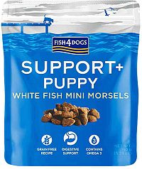 FISH4DOGS Maškrty pre šteniatka na podporu trávenia s kúskami bielej ryby a prebiotikami 150g