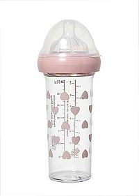 LE BIBERON FRANCAIS X BONTON Dojčenská fľaša BONTON Pink hearts, 210 ml, 0+m 1×210 ml, dojčenská fľaša