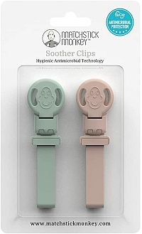 MATCHSTICK MONKEY Klipy - mint green / dusty pink 1×2 ks, klipy na upevnenie hryzátka / cumlíka