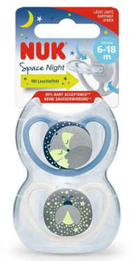 NUK cumlík Space Night, 6-18m, 2 ks box 1×2 ks