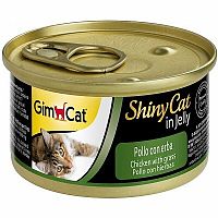 Shiny Cat Konzerva Kura+Mačacia tráva 1×70 g