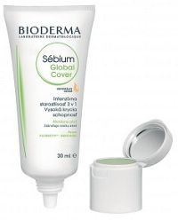 Bioderma Sébium Global Cover intenzívne krycia tónovacia starostlivosť pre pleť so sklonom k akné Universal Tint + Anti-Redness Corector 30 ml