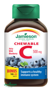 Jamieson Vitamín C 500 mg tablety na cmúľanie s príchuťou čučoriedky 120 tabliet