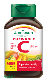 Jamieson Vitamín C 500 mg tablety na cmúľanie s príchuťou tropického ovocia 1 x 120 tabliet