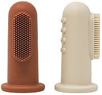 Mushie silikonový zubní kartáček na prst Clay / Shifting Sand 2 ks