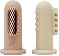 Mushie silikonový zubní kartáček na prst Shifting Sand / Blush 2 ks