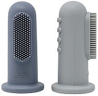 Mushie silikonový zubní kartáček na prst Tradewinds / Stone 2 ks