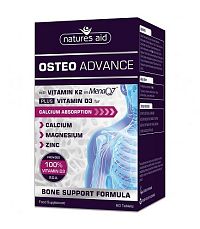 Natures Aid Osteo Advance s vitamínom D3 a K2- MenaQ7 Vápnik Magnézium Zinok pre zdravé kosti
