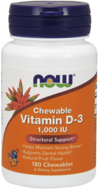 Now Foods Vitamín D3 1000 IU ovocné žuvacie tablety 180 tabliet
