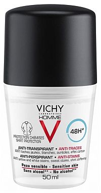 Vichy Homme Deodorant deodorant roll-on proti bielym a žltým škvrnám 48h 50 ml