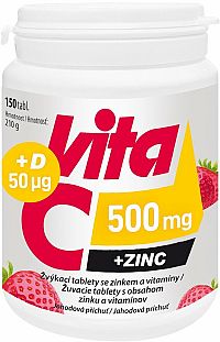 Vitabalans Oy Vita C 500 mg + ZINC + D 50 µg Jahoda 150 tabliet