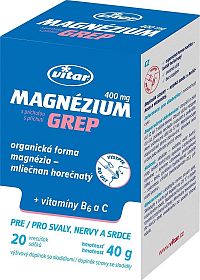 VITAR Magnézium 400 mg + vitamíny B6 a C vrecúška s príchuťou grepu 20 ks