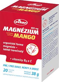 Vitar Magnézium 400 mg + vitamíny B6 a C vrecúška s príchuťou manga 20 ks