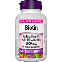 Webber Naturals Biotin 5000 mcg vegetariansky pre zdravé vlasy pokožku a nervový systém 60 kapsúl