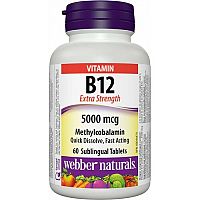 Webber Naturals Vitamín B12 Webber Naturals 5000mcg Methylkobalamín 60 rozpustných tabliet pod jazyk