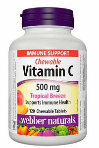 Webber Naturals Vitamín C 500 mg tropické ovocie cmúľacie, 120 ks