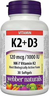 Webber Naturals Vitamín K2 120 mcg + D3 1000 IU 30 kapsúl