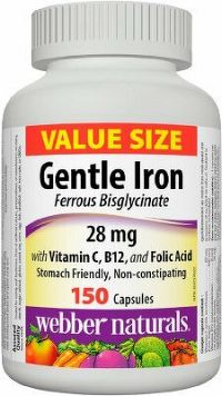 Webber Naturals Železo 28 mg (jemné na žalúdok) + C, B12 a Kys. listová 150 kapsúl