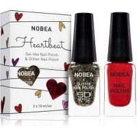 NOBEA Heartbeat sada farebný a glitrovaný lak na nechty Festive Red odtieň 