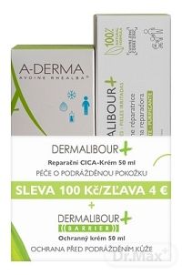 A-DERMA DERMALIBOUR+ 1×1 set, reparačný CICA krém 50 ml + ochranný BARRIER krém 50 ml (zľava -4€)