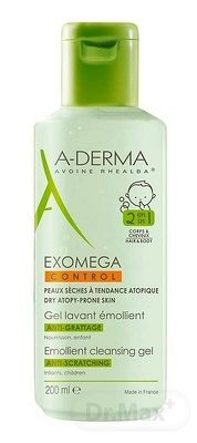 A-DERMA EXOMEGA CONTROL GEL LAVANT ÉMOLLIENT 2EN1 zvláčňujúci umývací gél, deti, 1x200 ml