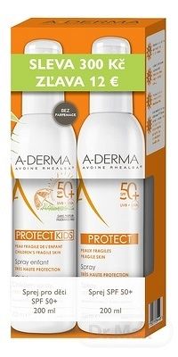 A-DERMA PROTECT SPRAY SPF50+ (Zľava) 1×1 set, krehká koža 200 ml + PROTECT kids spray SPF50 + 200 ml