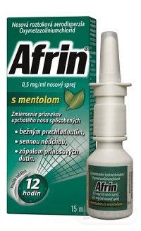 Afrin 0,5 mg/ml nosový sprej s mentolom 1×15 ml, 0,5 mg/ml, nosový sprej