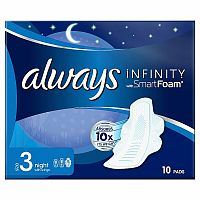 Always Infinity Night (Size 3) Hygienické Vložky Krídelká 10 Revolučná Technológia Always Best Comfort & Protection Vložky 1×1ks, vložky