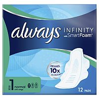 Always Infinity Normal (Size 1) Hygienické Vložky Krídelká 12 Revolučná Technológia Always Best Comfort & Protection Vložky 1×1ks, vložky
