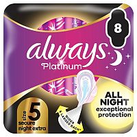 Always Platinum Secure Night Extra hygienické vložky s krídélkami, 8 ks