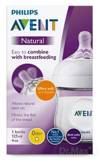 AVENT FĽAŠA Natural PP 125 ml cumlík 1 otvor, novorodenecky, pomalý prietok, 1x1 set