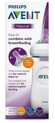AVENT FĽAŠA Natural PP 330 ml cumlík 3 otvory, stredný prietok, 1x1 set