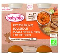 BABYBIO bio zelenina s bulgurom, farmárskym kuraťom a kokosovým mliekom