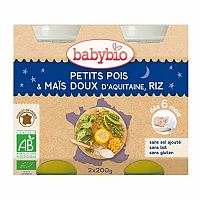 Babybio Good Night hrášek sladká kukuřice s rýži 2 x 200 g