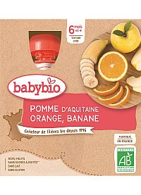 BABYBIO Jablko pomaranč banán (4x 90 g) - ovocný príkrm