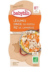 BABYBIO Menu zelenina s morčacím mäsom a ryžou (2x 200 g)